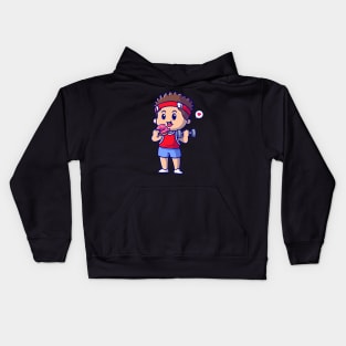 Cute Boy Lifting Barbell And Eating Doughnut Cartoon Kids Hoodie